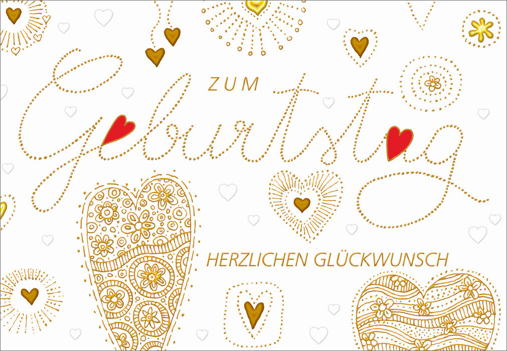 Geburtstag - Herzen in rot und Gold, Illustration Geburtstag - Herzen in rot und Gold, Illustration