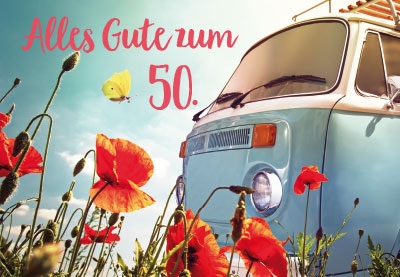 Zahlengeburtstag - Bulli in der Blumenwiese  Zahlengeburtstag - Bulli in der Blumenwiese