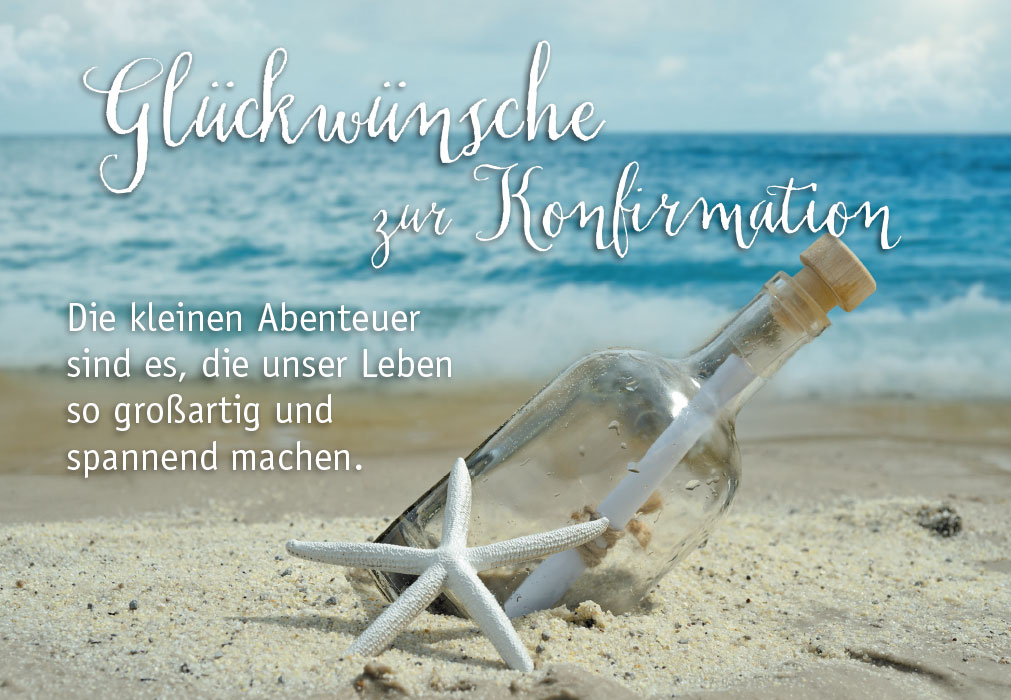 Konfirmation - Flaschenpost, Seestern, Strand Konfirmation - Flaschenpost, Seestern, Strand