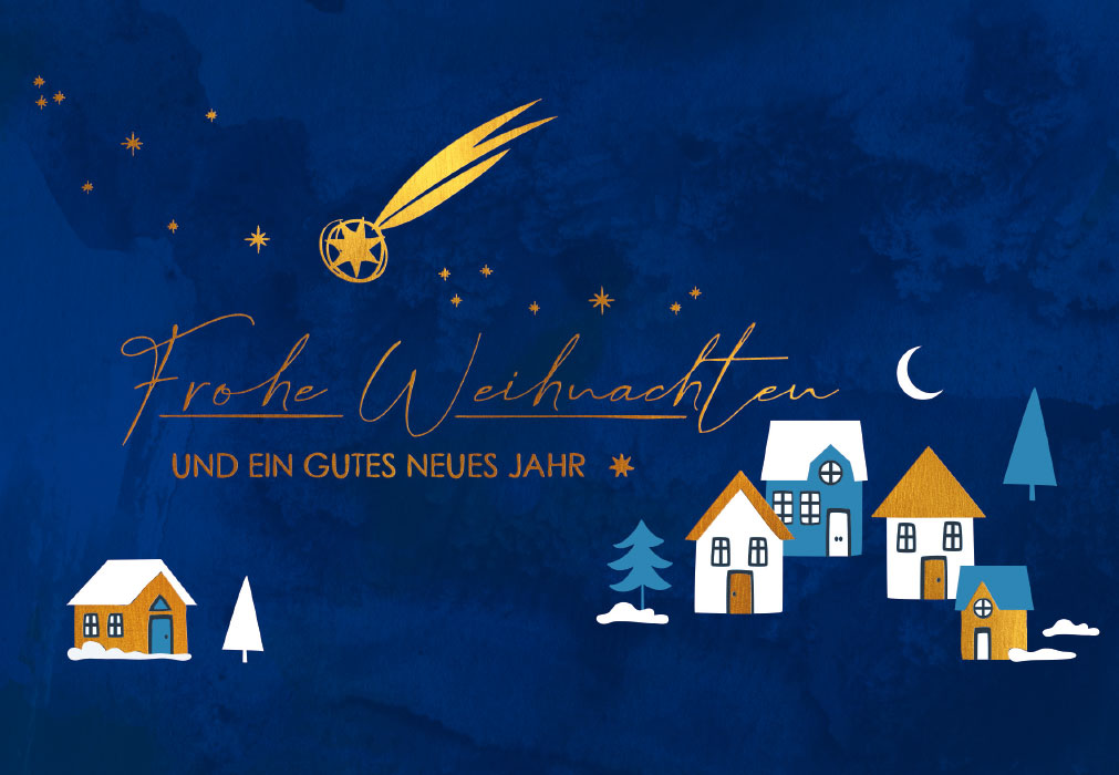 Weihnachten - Weihnachtsstern auf blauem Himmel, Illustration Weihnachten - Weihnachtsstern auf blauem Himmel, Illustration