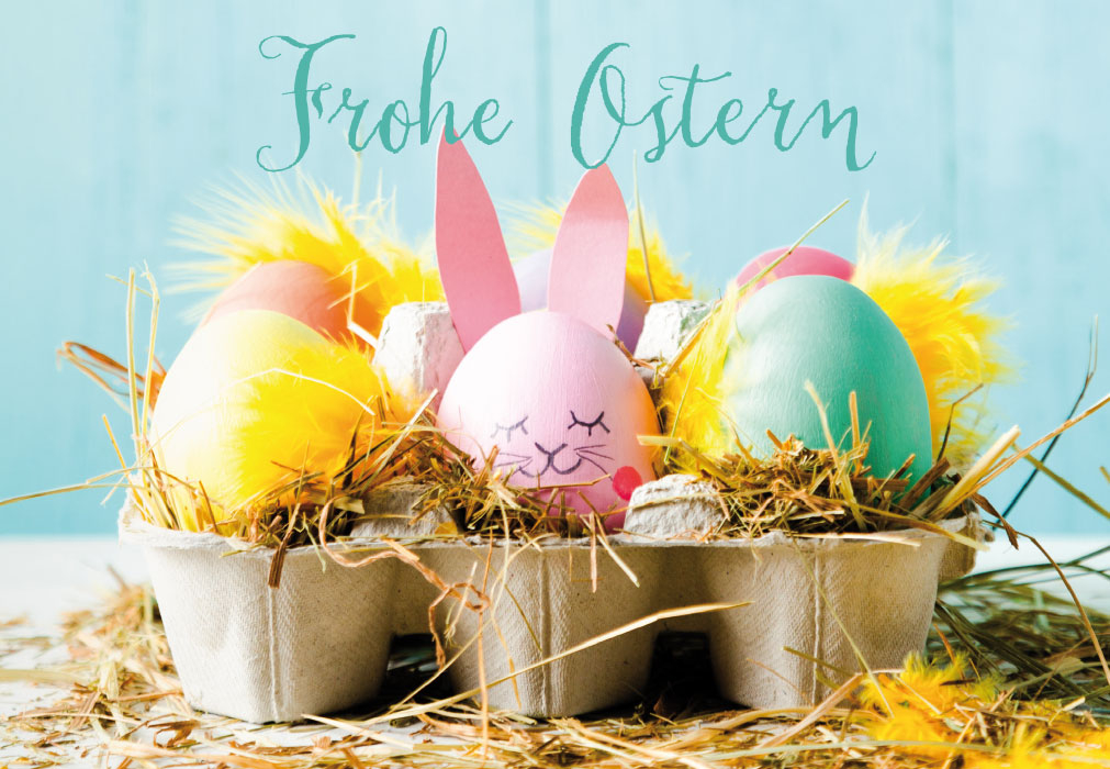 Ostern - bunte Eier, bunte Federn in Eierschachtel Ostern - bunte Eier, bunte Federn in Eierschachtel