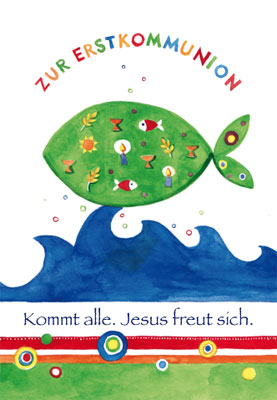 Kommunion - Doppelkarte Fisch, Symbole, Wasser
