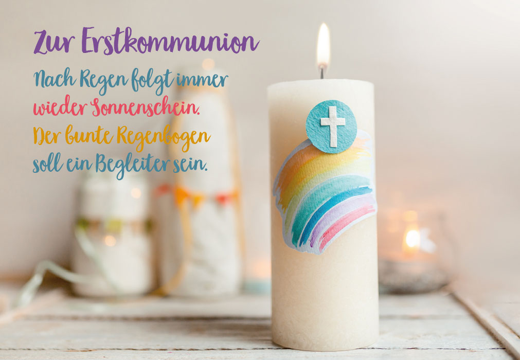 Kommunion - Kerze, Kreuz, Regenbogen