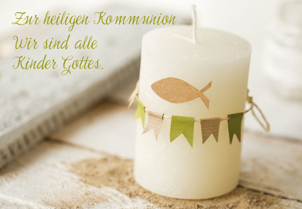 Kommunion - Kerze mit Fisch, Symbole Kommunion - Kerze mit Fisch, Symbole