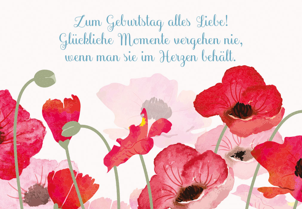 Geburtstag - Blumen, roter Mohn, Illustration
