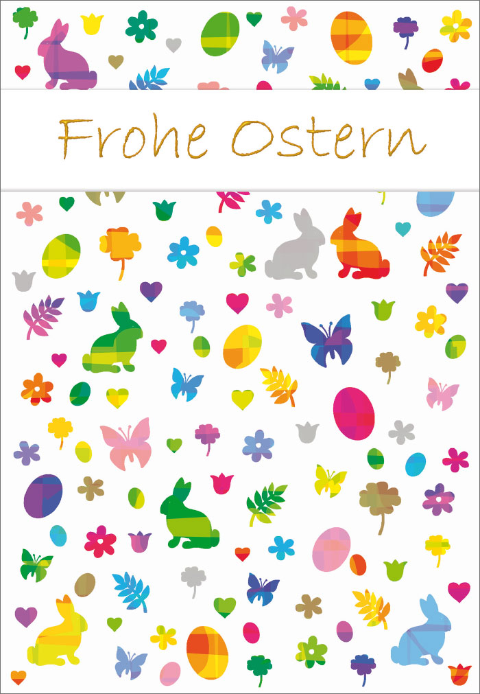 Ostern - bunte Hasen, Schmetterlinge und Eier, illustriert Ostern - bunte Hasen, Schmetterlinge und Eier, illustriert