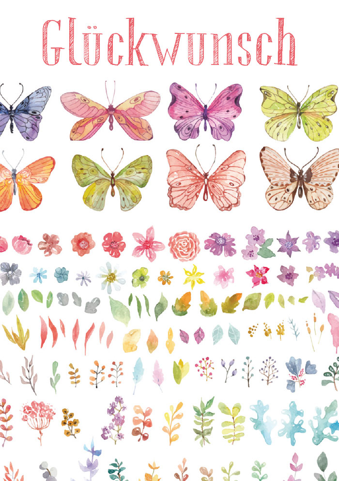 Kleine Kartengrüße - Glückwunsch, Schmetterling, Illustration
