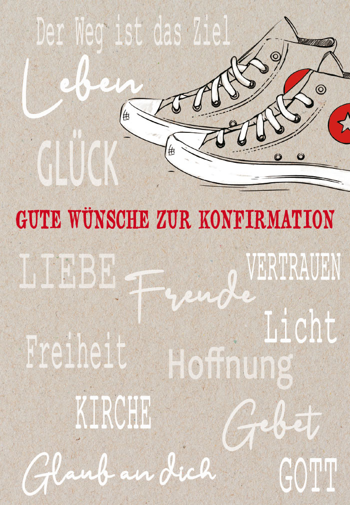 Konfirmation - Illustration, Turnschuhe und Schrift Konfirmation - Illustration, Turnschuhe und Schrift