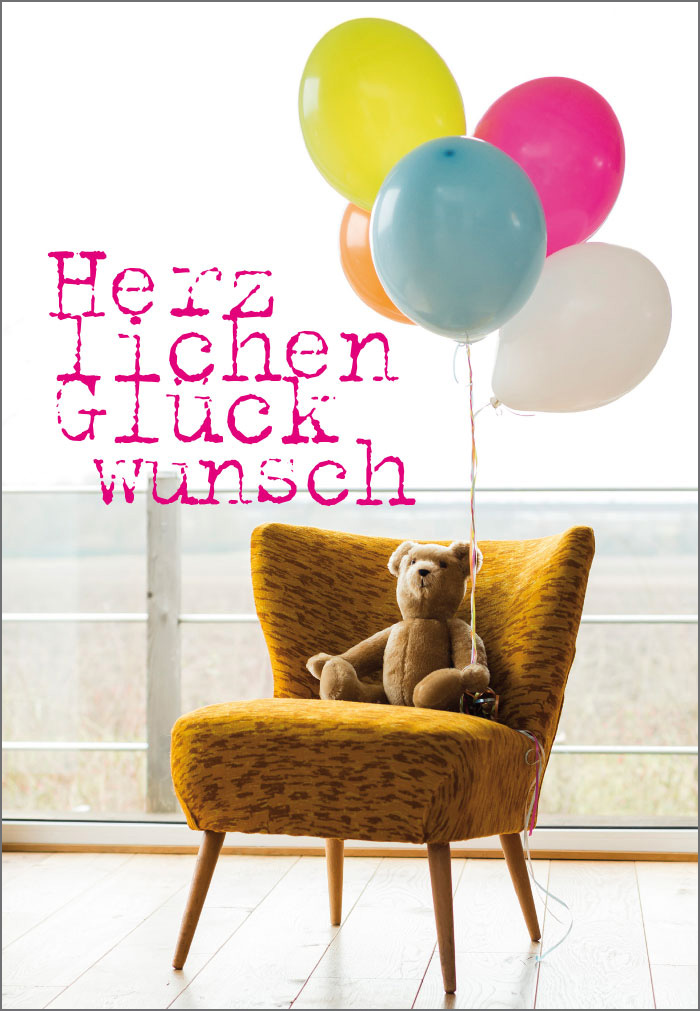 Glückwunsch - Stuhl, Teddy, Luftballons Glückwunsch - Stuhl, Teddy, Luftballons