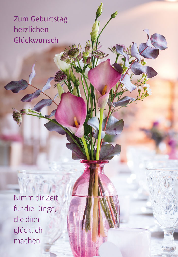 Geburtstag - lila, rosa, Blumen in rosa Vase