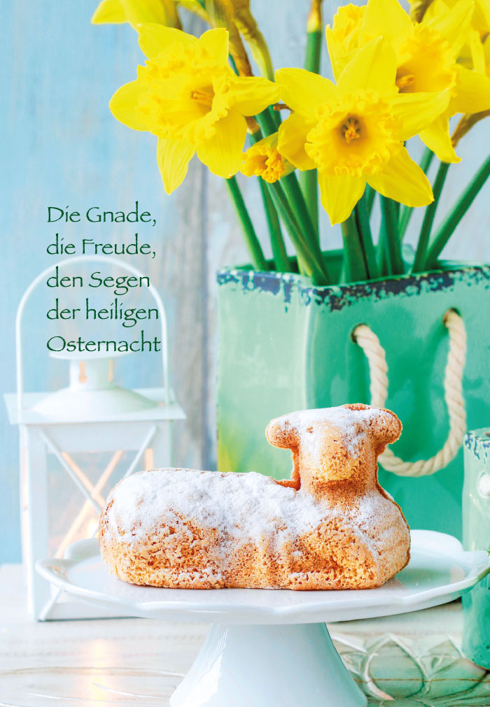 Ostern - Osterlamm, Windlicht, gelbe Narzissen Ostern - Osterlamm, Windlicht, gelbe Narzissen