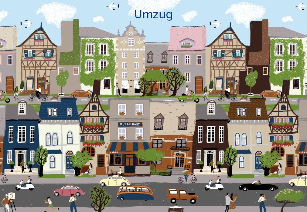 Umzug - Schöne bunte Stadt, illustriert