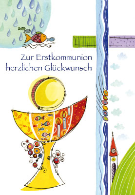 Kommunion - Doppelkarte Kreuz, Kelch, Hostie