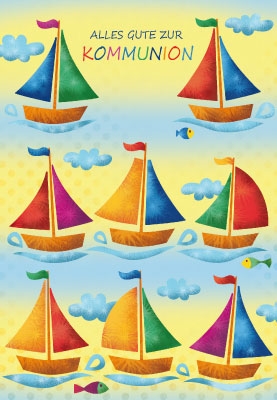 Kommunion - bunte Segelboote, illustriert