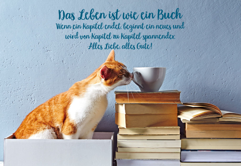 Geburtstag - Gute Laune, Katze, Bücher, Tasse Geburtstag - Gute Laune, Katze, Bücher, Tasse