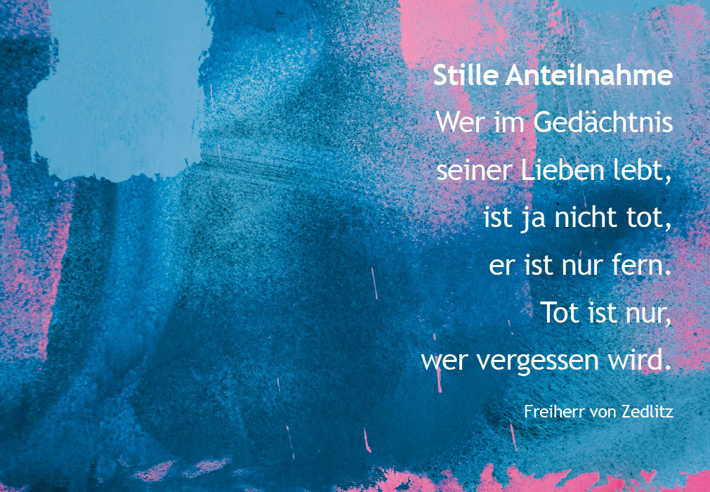 Trauer Doppelkarte -blau, rosa Fläche Trauer Doppelkarte -blau, rosa Fläche