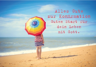 Konfirmation - bunter Sonnenschirm am Strand Konfirmation - bunter Sonnenschirm am Strand