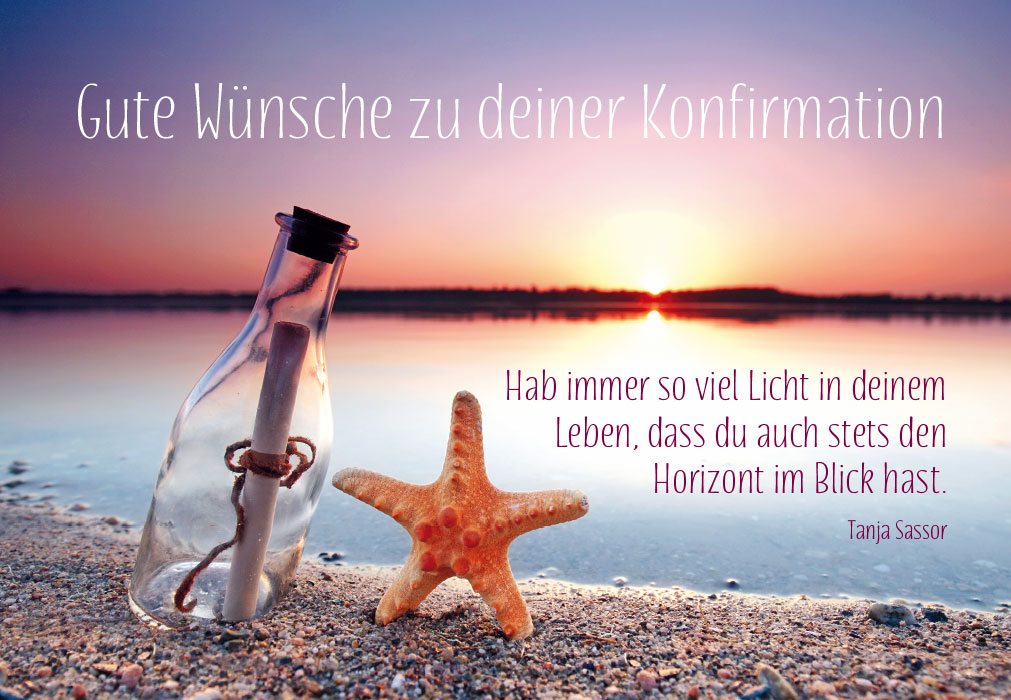 Konfirmation - Flaschenpost am Strand bei Sonnenuntergang Konfirmation - Flaschenpost am Strand bei Sonnenuntergang