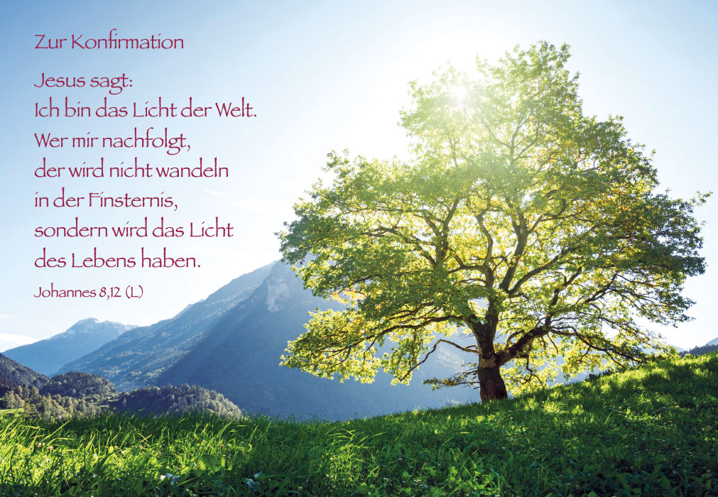 Konfirmation -BAum, Berge, Sonne Konfirmation -BAum, Berge, Sonne