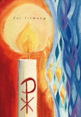 Firmung - brennende Kerze, Symbole, gemalt Firmung - brennende Kerze, Symbole, gemalt