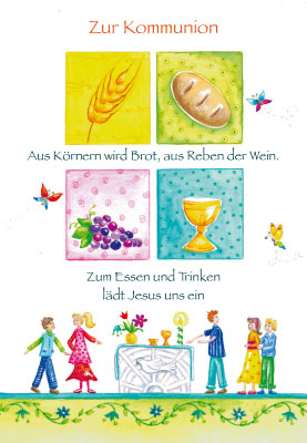 Kommunion - Doppelkarte Symbole, Kinder und Altar