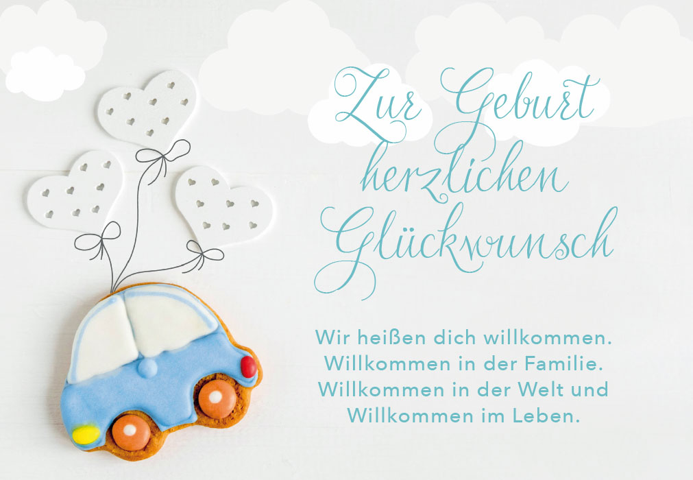 Geburt - blaues Auto aus Keksen Geburt - blaues Auto aus Keksen