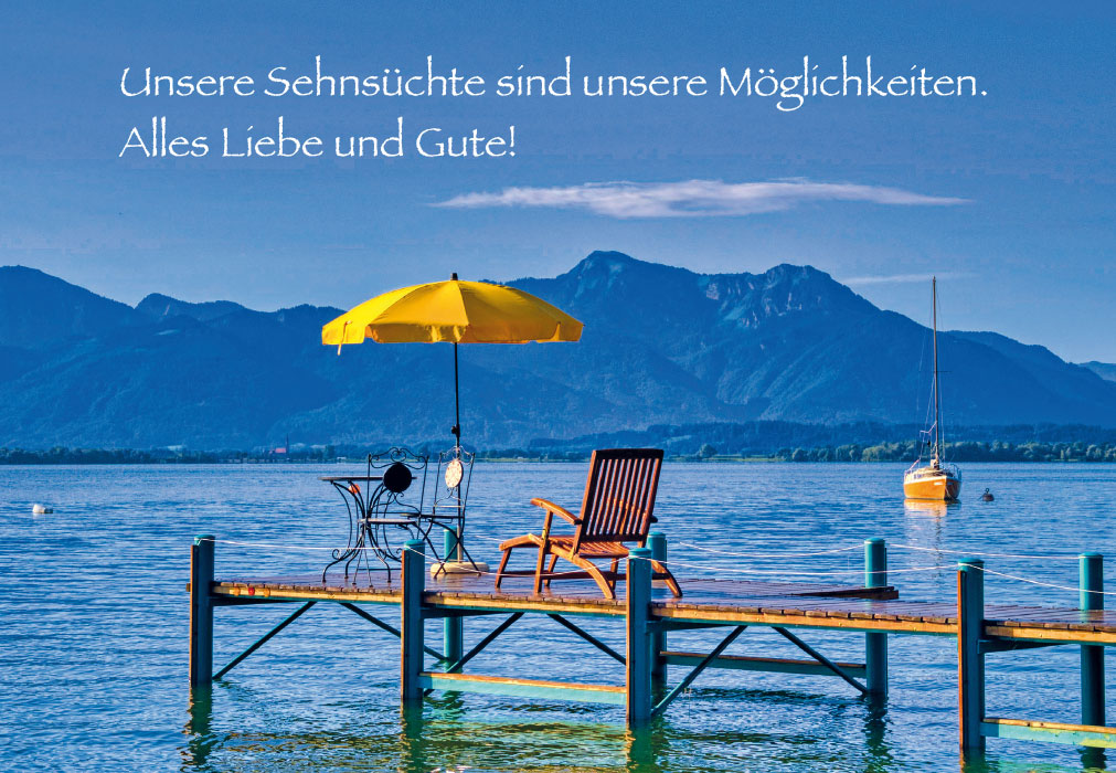 Geburtstag - gelber Sonnenschirm auf Steg Geburtstag - gelber Sonnenschirm auf Steg