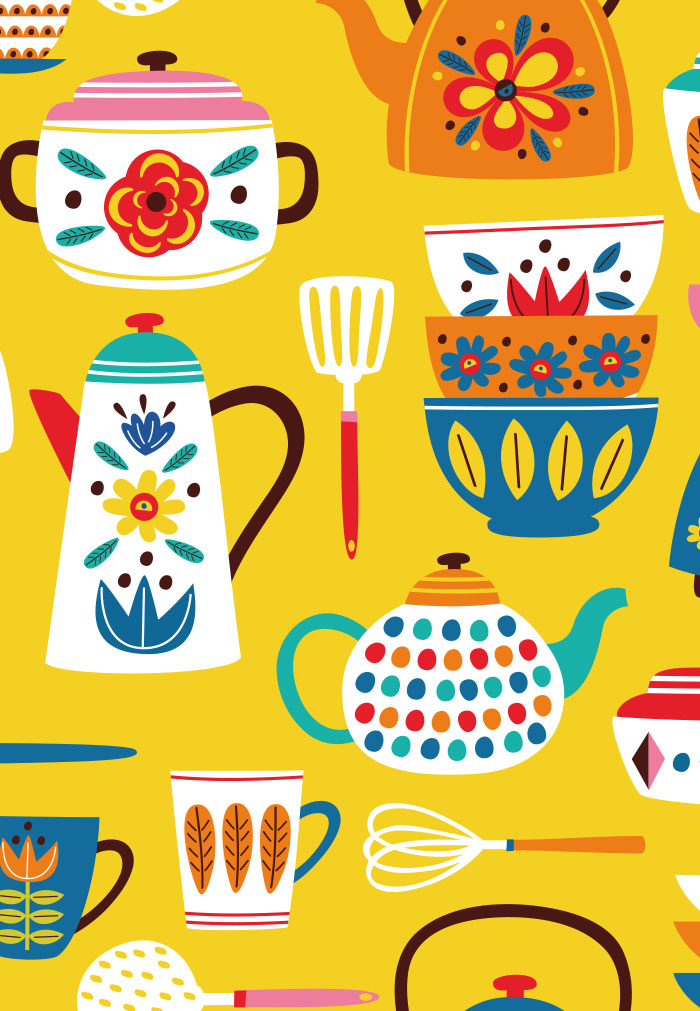 Glückwunsch - Kaffeekanne, Tassen usw., illustriert Glückwunsch - Kaffeekanne, Tassen usw., illustriert