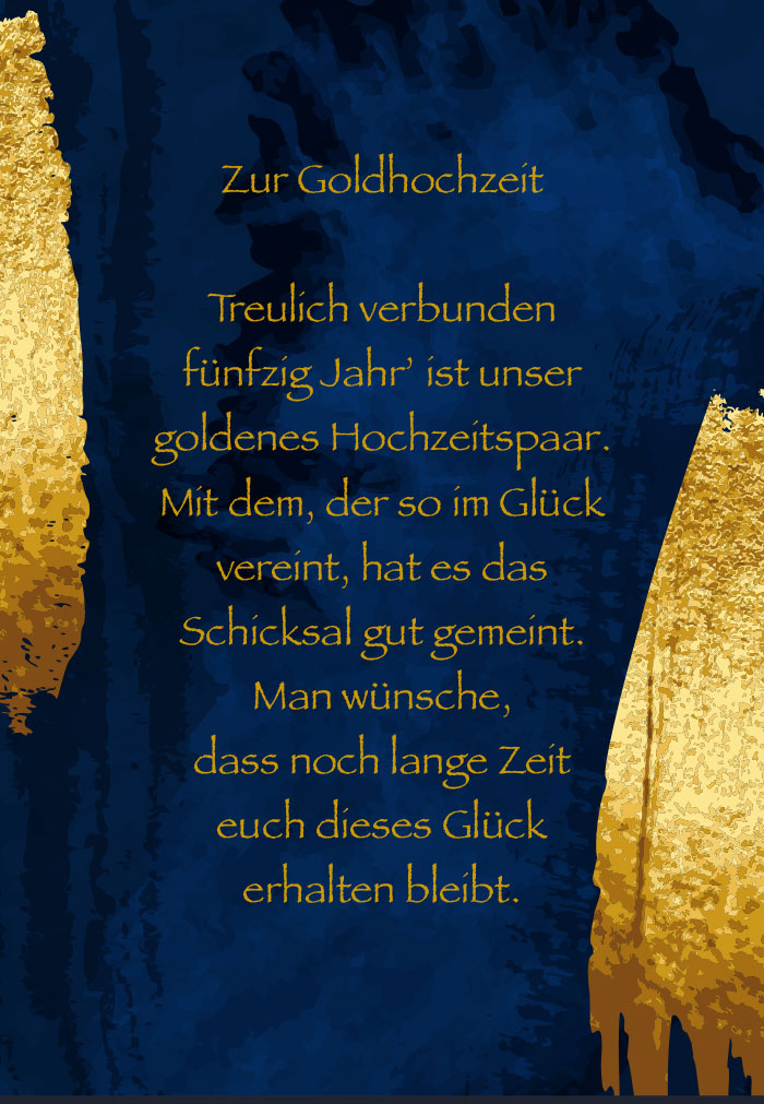 Zur Goldhochzeit - Illustration blau/gold