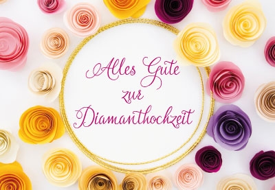 Diamanthochzeit - Blüten, goldener Ring   Diamanthochzeit - Blüten, goldener Ring