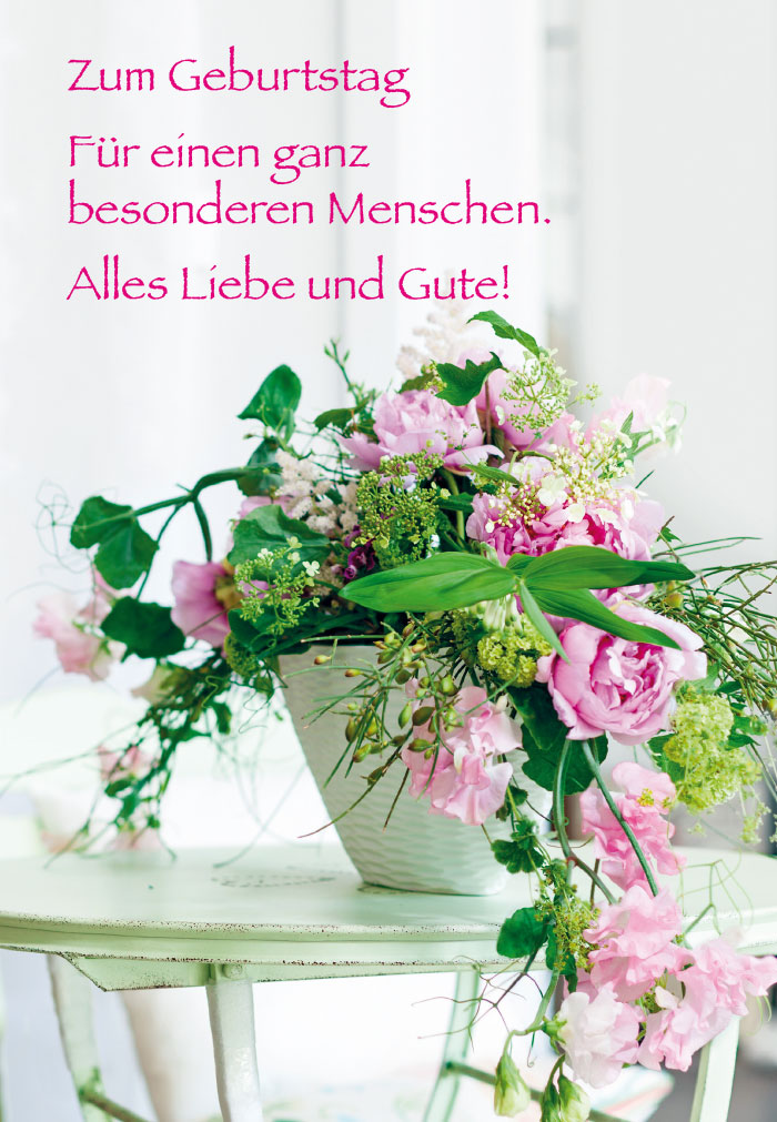 Geburtstag - Blumen, Vase mit rosa-weißem Gesteck Geburtstag - Blumen, Vase mit rosa-weißem Gesteck