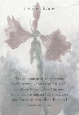 Trauer - Doppelkarte gemalte, kreuzförmige Blume Trauer - Doppelkarte gemalte, kreuzförmige Blume