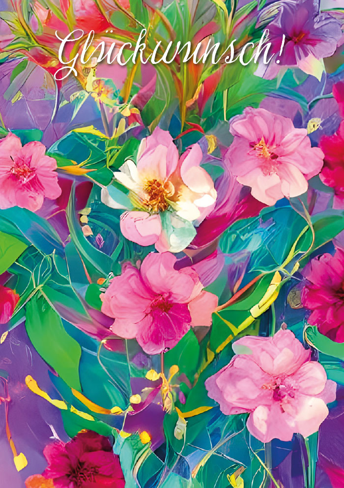 Kleine Kartengrüße - gemalter Blumenstrauß, rosa und blau Kleine Kartengrüße - gemalter Blumenstrauß, rosa und blau