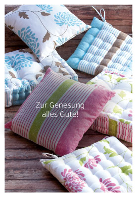 Genesung - Doppelkarte viele bunte Kissen Genesung - Doppelkarte viele bunte Kissen