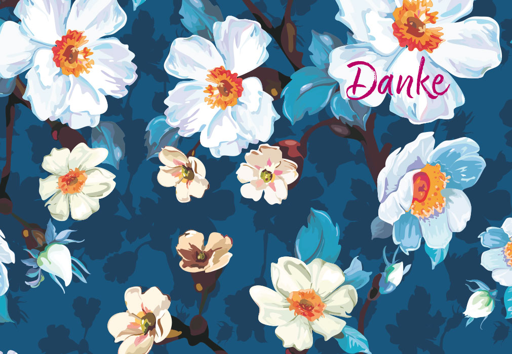 Danke - gemalte Blumen auf blau Danke - gemalte Blumen auf blau